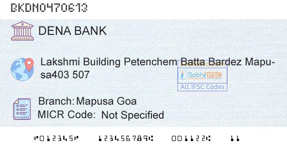 Dena Bank Mapusa GoaBranch 