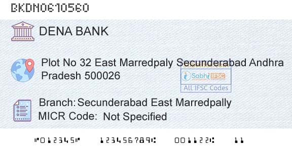 Dena Bank Secunderabad East MarredpallyBranch 