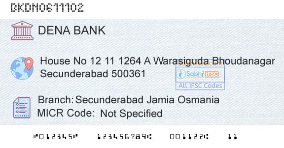 Dena Bank Secunderabad Jamia OsmaniaBranch 