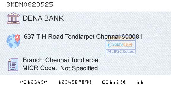 Dena Bank Chennai TondiarpetBranch 