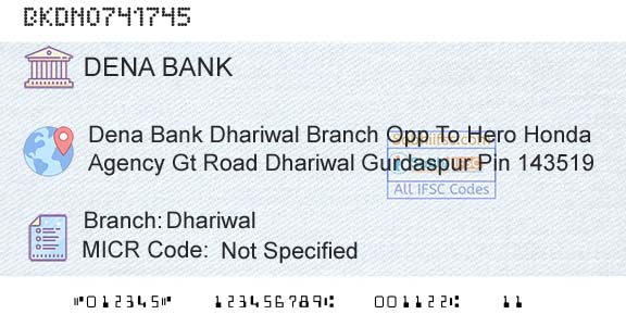 Dena Bank DhariwalBranch 