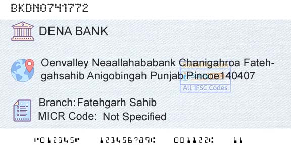 Dena Bank Fatehgarh SahibBranch 