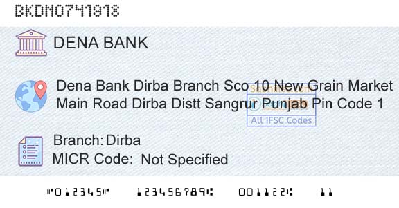 Dena Bank DirbaBranch 