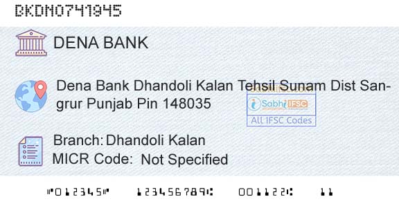 Dena Bank Dhandoli KalanBranch 