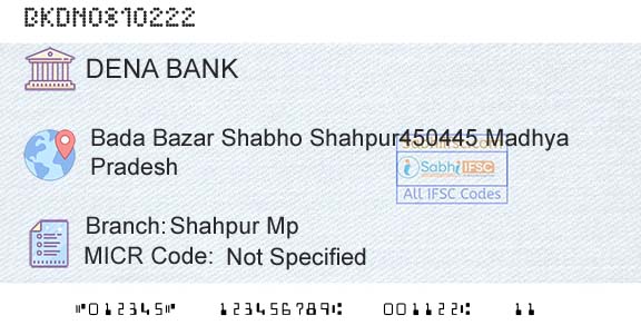 Dena Bank Shahpur MpBranch 