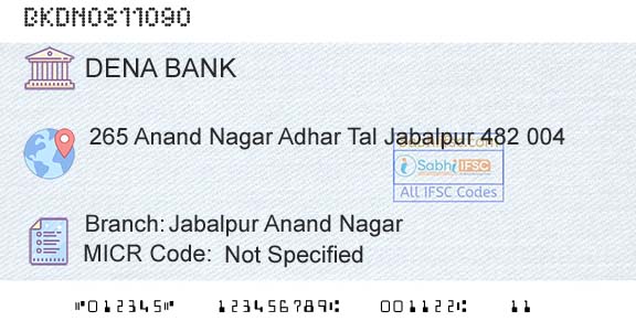 Dena Bank Jabalpur Anand NagarBranch 