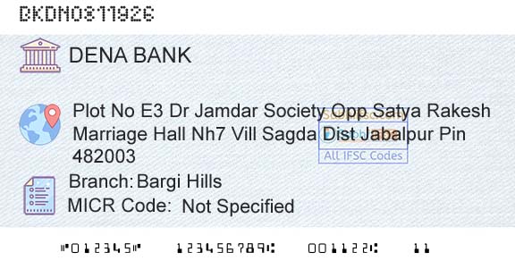 Dena Bank Bargi HillsBranch 