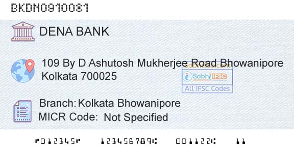 Dena Bank Kolkata BhowaniporeBranch 