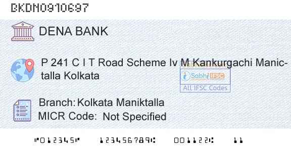 Dena Bank Kolkata ManiktallaBranch 