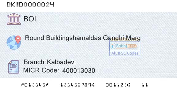 Bank Of India KalbadeviBranch 