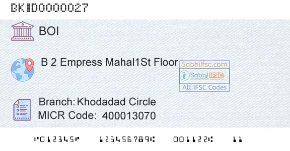Bank Of India Khodadad CircleBranch 