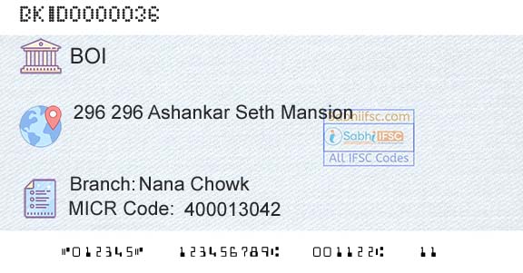 Bank Of India Nana ChowkBranch 