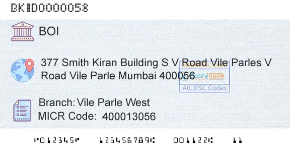 Bank Of India Vile Parle West Branch 