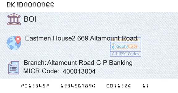 Bank Of India Altamount Road C P BankingBranch 