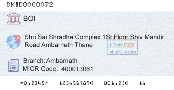 Bank Of India AmbarnathBranch 