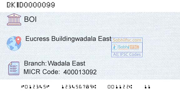 Bank Of India Wadala East Branch 