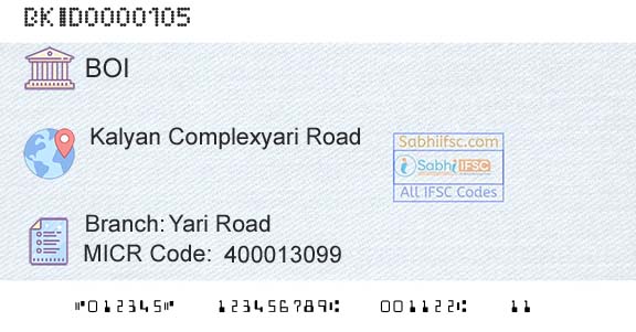 Bank Of India Yari RoadBranch 