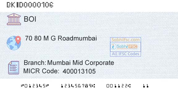 Bank Of India Mumbai Mid CorporateBranch 
