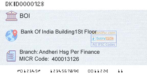 Bank Of India Andheri Hsg Per FinanceBranch 