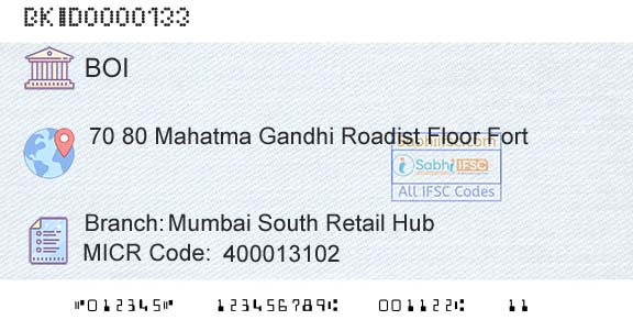 Bank Of India Mumbai South Retail HubBranch 