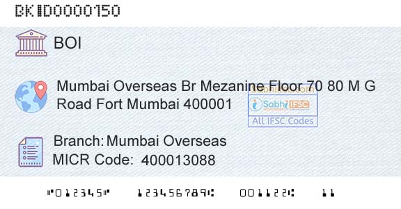 Bank Of India Mumbai OverseasBranch 