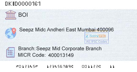 Bank Of India Seepz Mid Corporate BranchBranch 