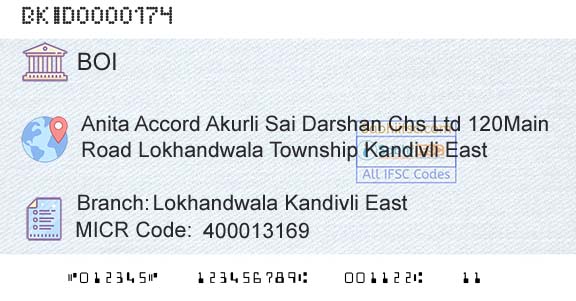 Bank Of India Lokhandwala Kandivli East Branch 