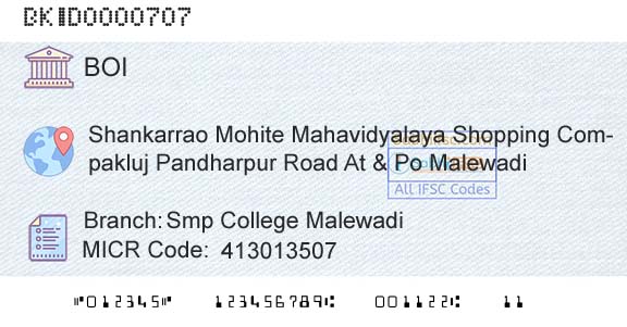 Bank Of India Smp College MalewadiBranch 
