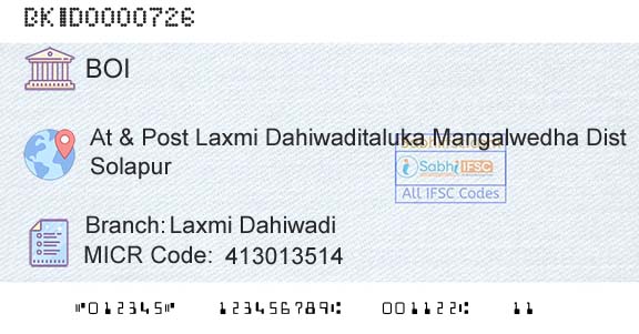 Bank Of India Laxmi DahiwadiBranch 