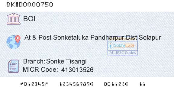 Bank Of India Sonke Tisangi Branch 