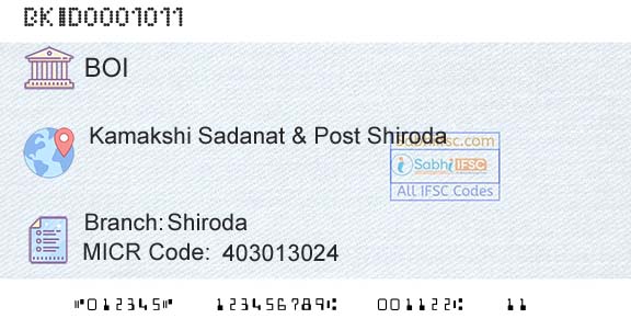 Bank Of India ShirodaBranch 
