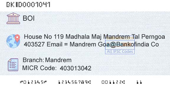 Bank Of India MandremBranch 