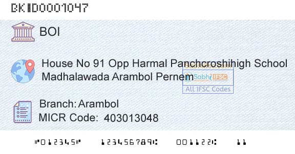 Bank Of India ArambolBranch 