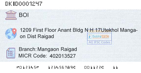 Bank Of India Mangaon Raigad Branch 