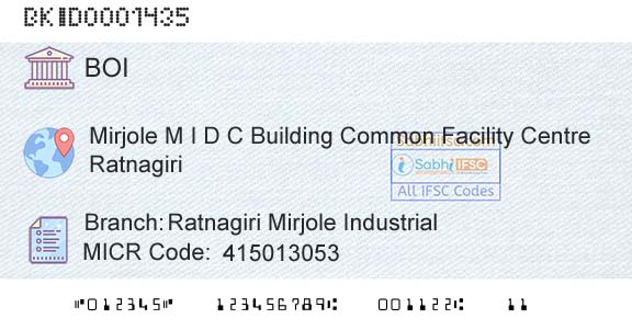 Bank Of India Ratnagiri Mirjole IndustrialBranch 
