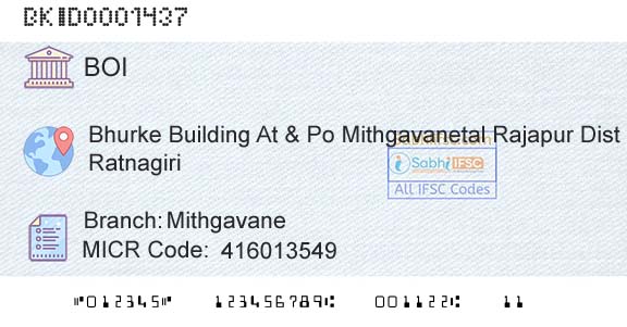 Bank Of India MithgavaneBranch 