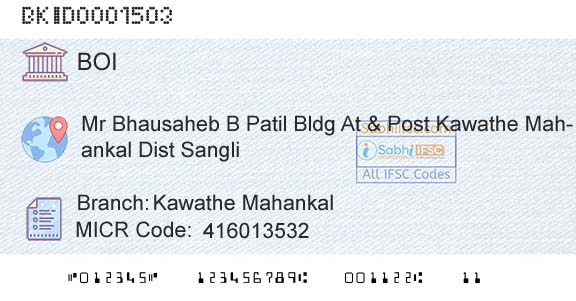 Bank Of India Kawathe MahankalBranch 