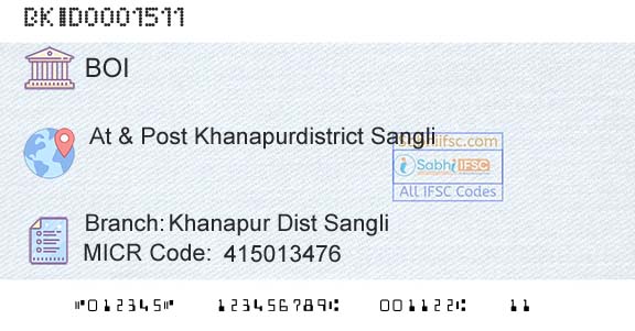 Bank Of India Khanapur Dist Sangli Branch 
