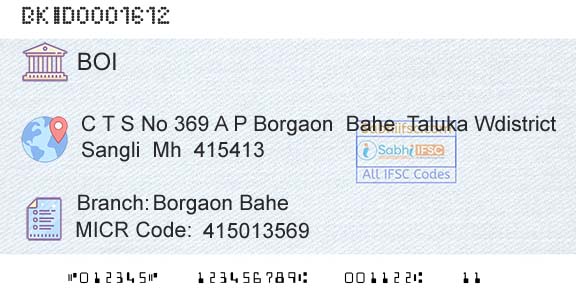 Bank Of India Borgaon Bahe Branch 