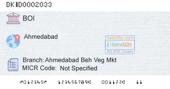 Bank Of India Ahmedabad Beh Veg MktBranch 