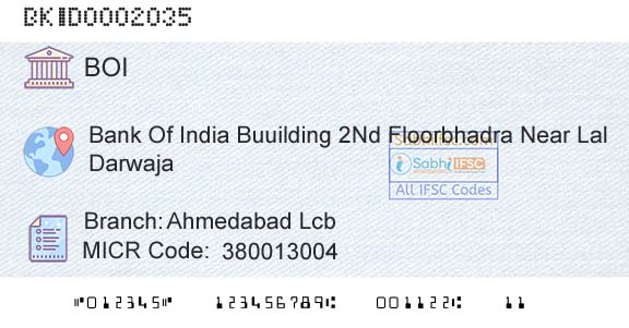 Bank Of India Ahmedabad LcbBranch 