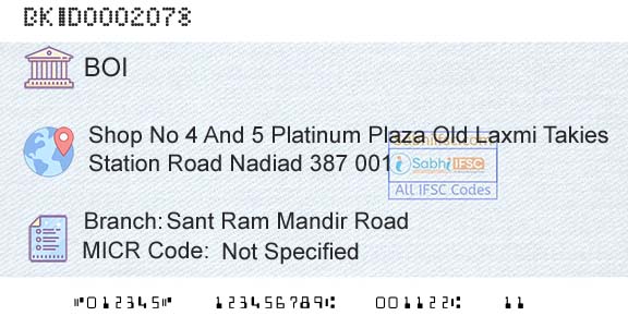 Bank Of India Sant Ram Mandir RoadBranch 