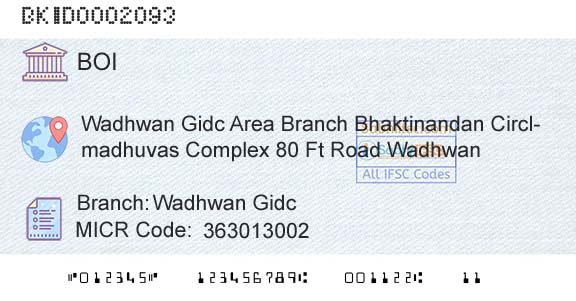 Bank Of India Wadhwan GidcBranch 
