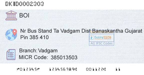 Bank Of India VadgamBranch 