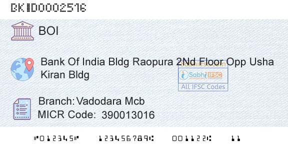 Bank Of India Vadodara McbBranch 