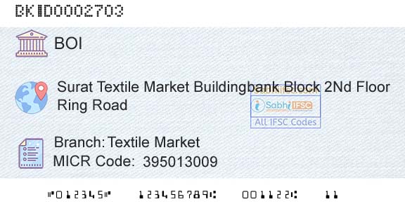Bank Of India Textile MarketBranch 