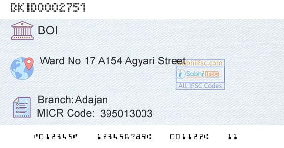 Bank Of India AdajanBranch 