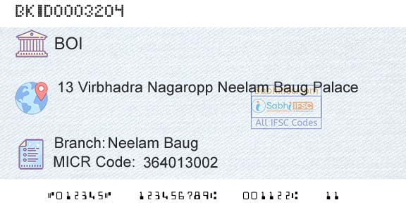 Bank Of India Neelam BaugBranch 