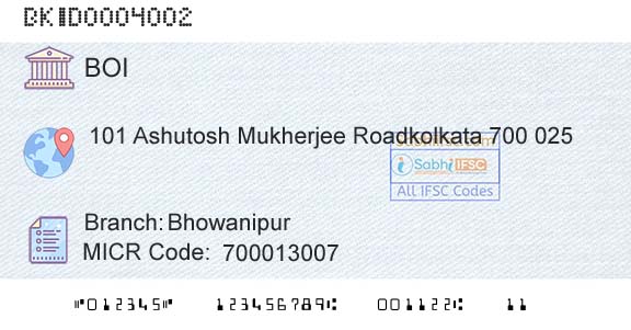 Bank Of India BhowanipurBranch 