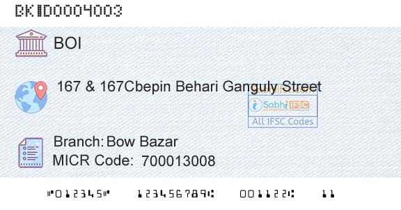 Bank Of India Bow BazarBranch 